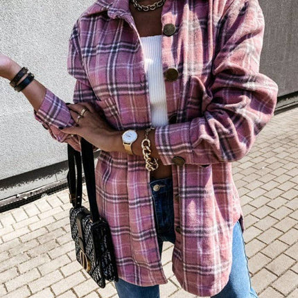 Pink Plaid Oversized Shirt Jacket