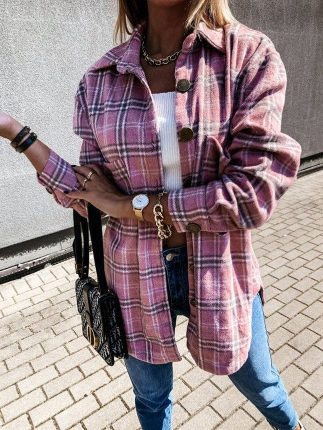 Pink Plaid Oversized Shirt Jacket