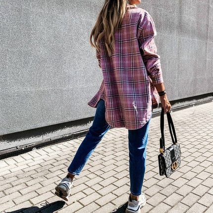 Pink Plaid Oversized Shirt Jacket