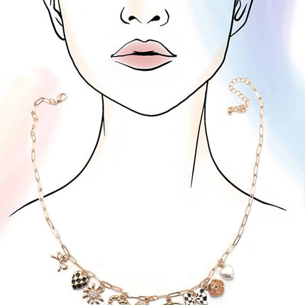 Necklace with charms on a minimalistic face illustration