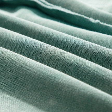 Mineral Blue waffle knit oversized sweatshirt with raglan sleeves, exposed seam down the front, and subtle lettuce-edge trim on cuffs and hem