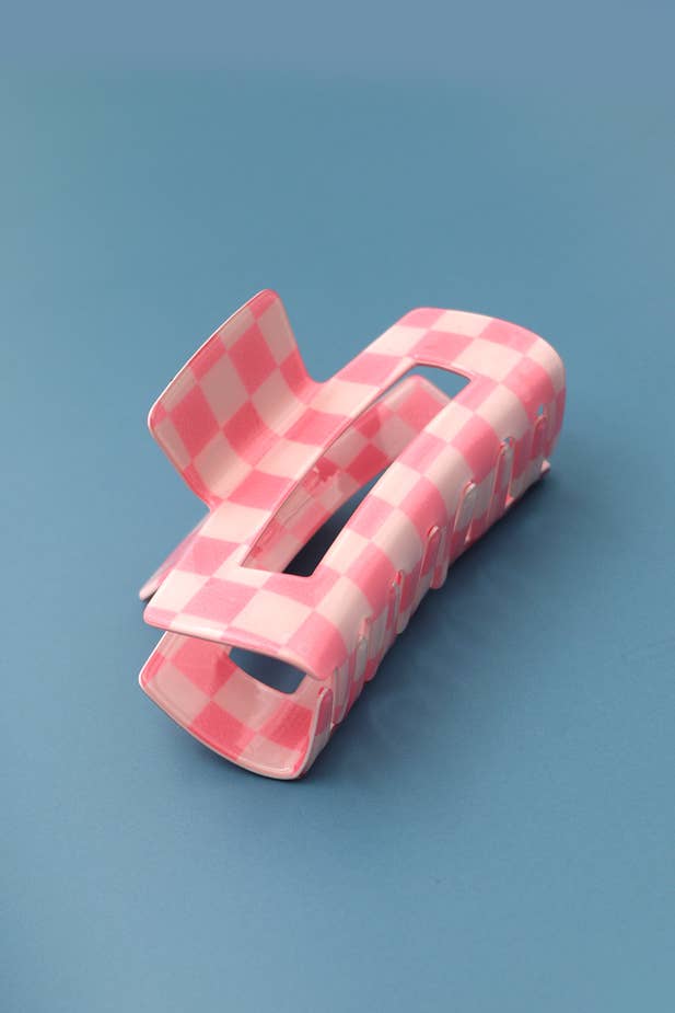 Jumbo Pink Checkered Hair Claw Clip
