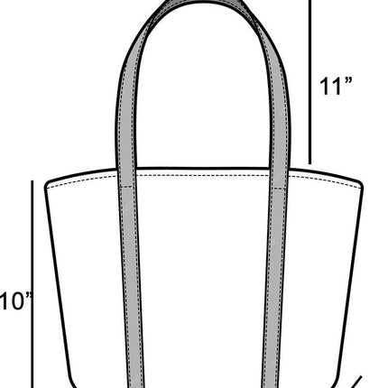 Measurement chart of a tote bag with dimensions labeled.