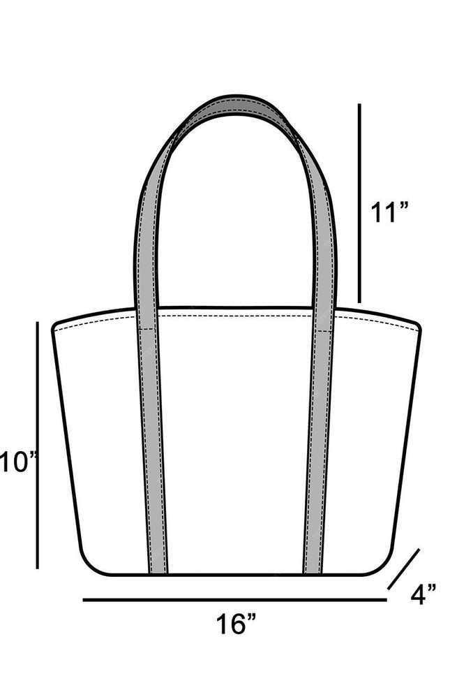Measurement chart of a tote bag with dimensions labeled.