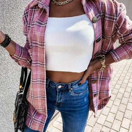 Pink Plaid Oversized Shirt Jacket