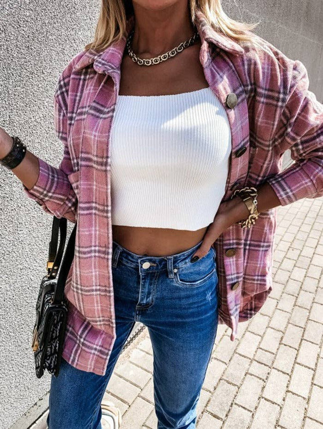 Pink Plaid Oversized Shirt Jacket