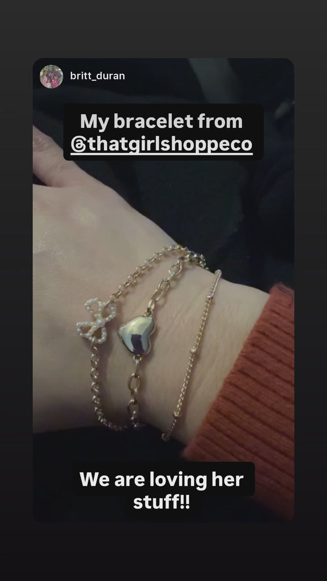 Gold Layered Charm Bracelet – Heart & Pearl Bow Accents